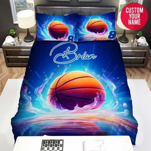 BlueJose Personalized Basketball Ball Glowing Background Custom Name Duvet Cover Bedding Set