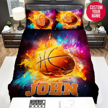 BlueJose Personalized Colorful Basketball Custom Name Duvet Cover Bedding Set