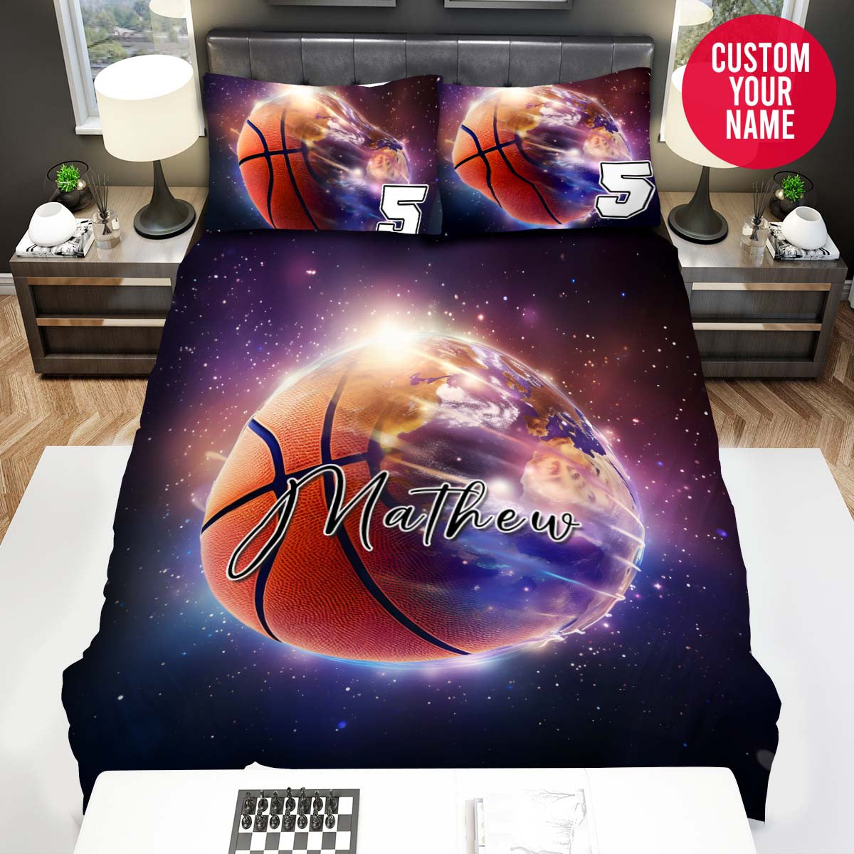 BlueJose Personalized Basketball Flying In Space Custom Name Duvet Cover Bedding Set