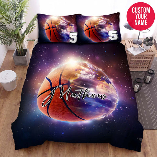 BlueJose Personalized Basketball Flying In Space Custom Name Duvet Cover Bedding Set