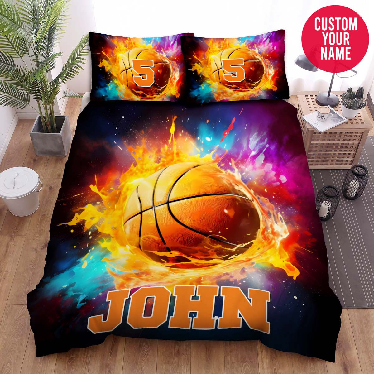 BlueJose Personalized Colorful Basketball Custom Name Duvet Cover Bedding Set
