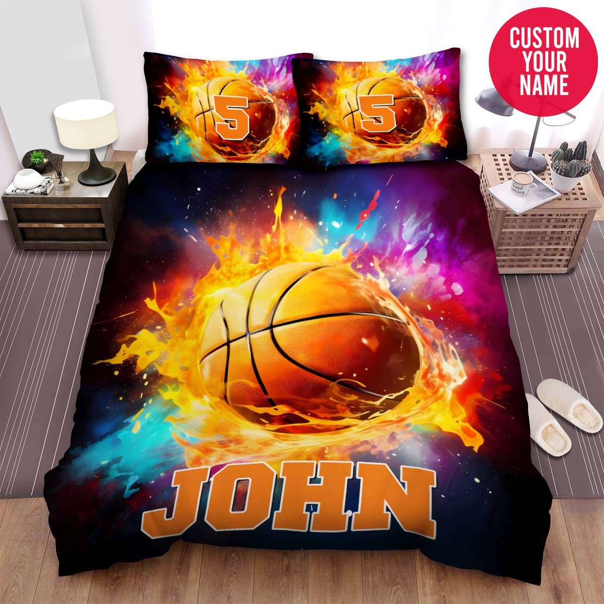 BlueJose Personalized Colorful Basketball Custom Name Duvet Cover Bedding Set