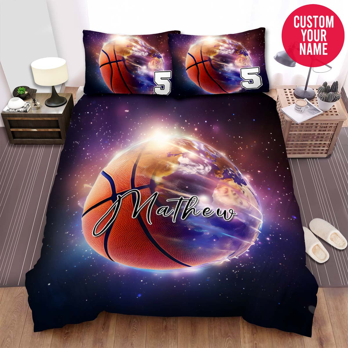 BlueJose Personalized Basketball Flying In Space Custom Name Duvet Cover Bedding Set
