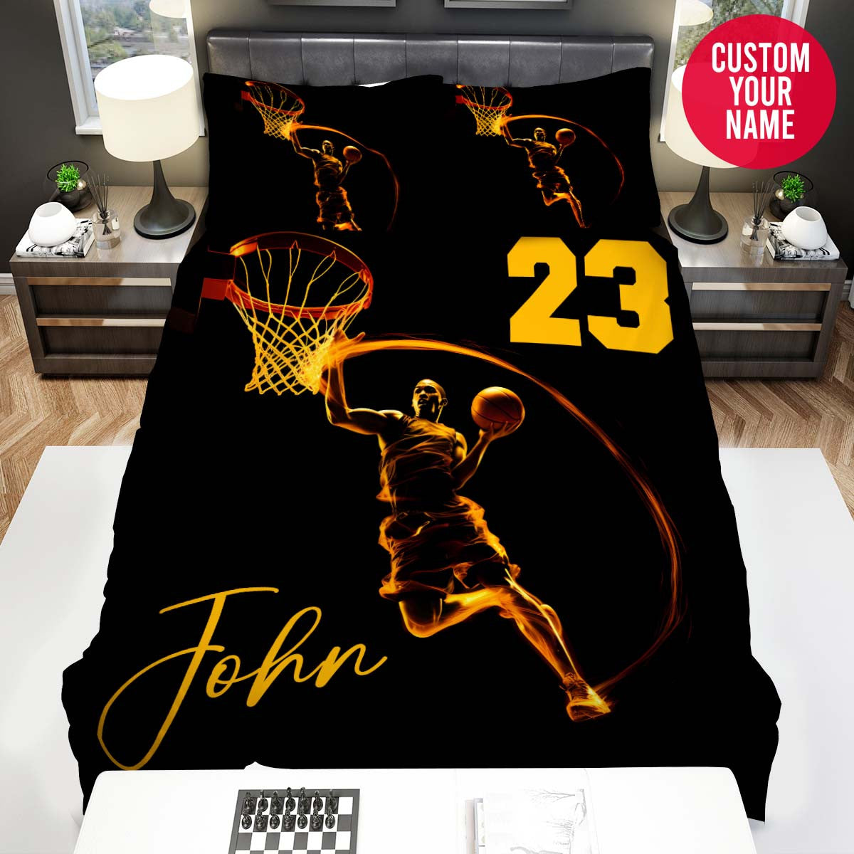 BlueJose Personalized Basketball Player Jumping To Dunk Custom Name Duvet Cover Bedding Set