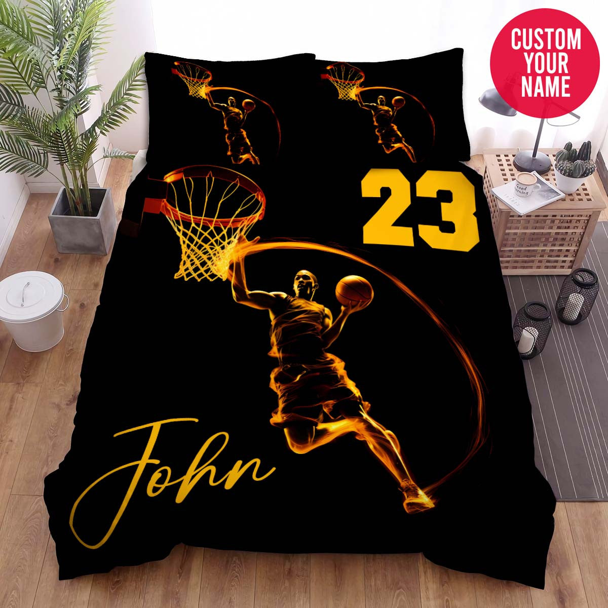 BlueJose Personalized Basketball Player Jumping To Dunk Custom Name Duvet Cover Bedding Set