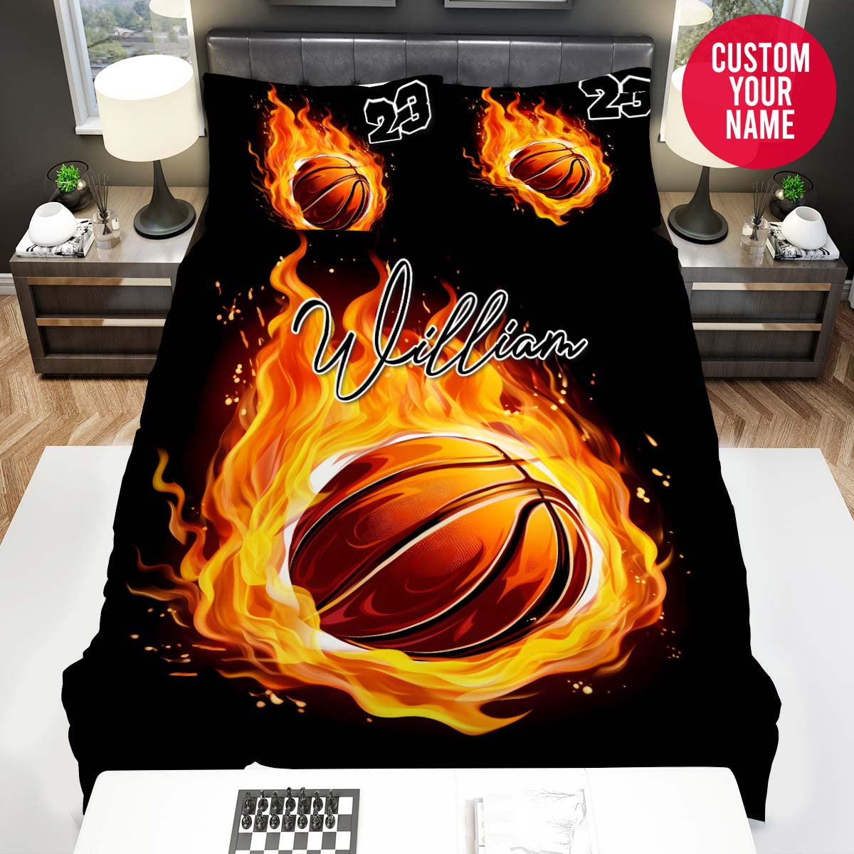 BlueJose Personalized Basketball Fire Ball Custom Name Duvet Cover Bedding Set