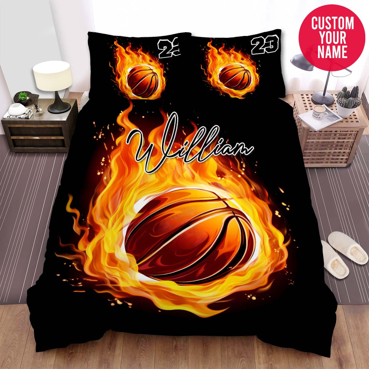 BlueJose Personalized Basketball Fire Ball Custom Name Duvet Cover Bedding Set
