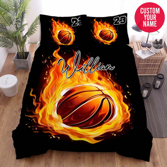 BlueJose Personalized Basketball Fire Ball Custom Name Duvet Cover Bedding Set