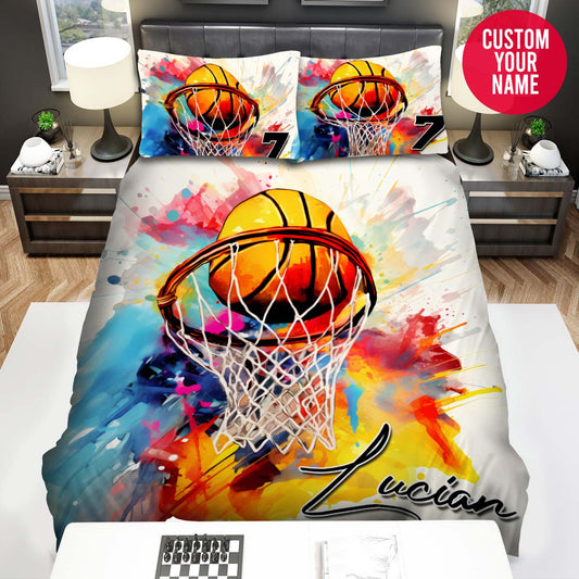 BlueJose Personalized Basketball Watercolor Artwork Custom Name Duvet Cover Bedding Set