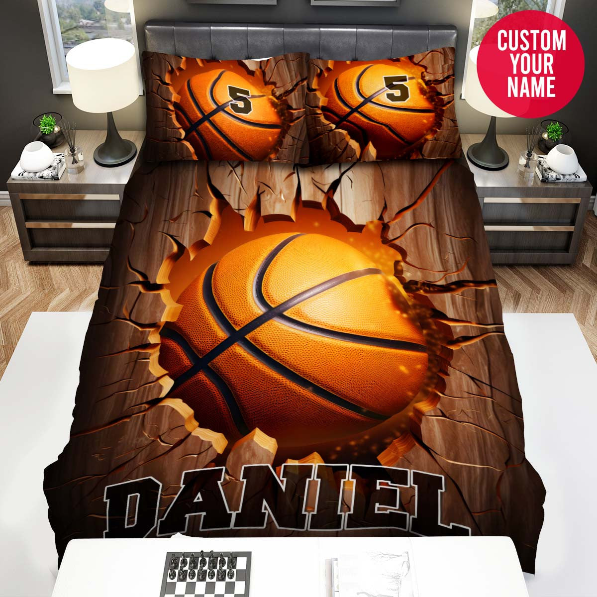 BlueJose Personalized Basketball Ball Cracked Custom Name Duvet Cover Bedding Set