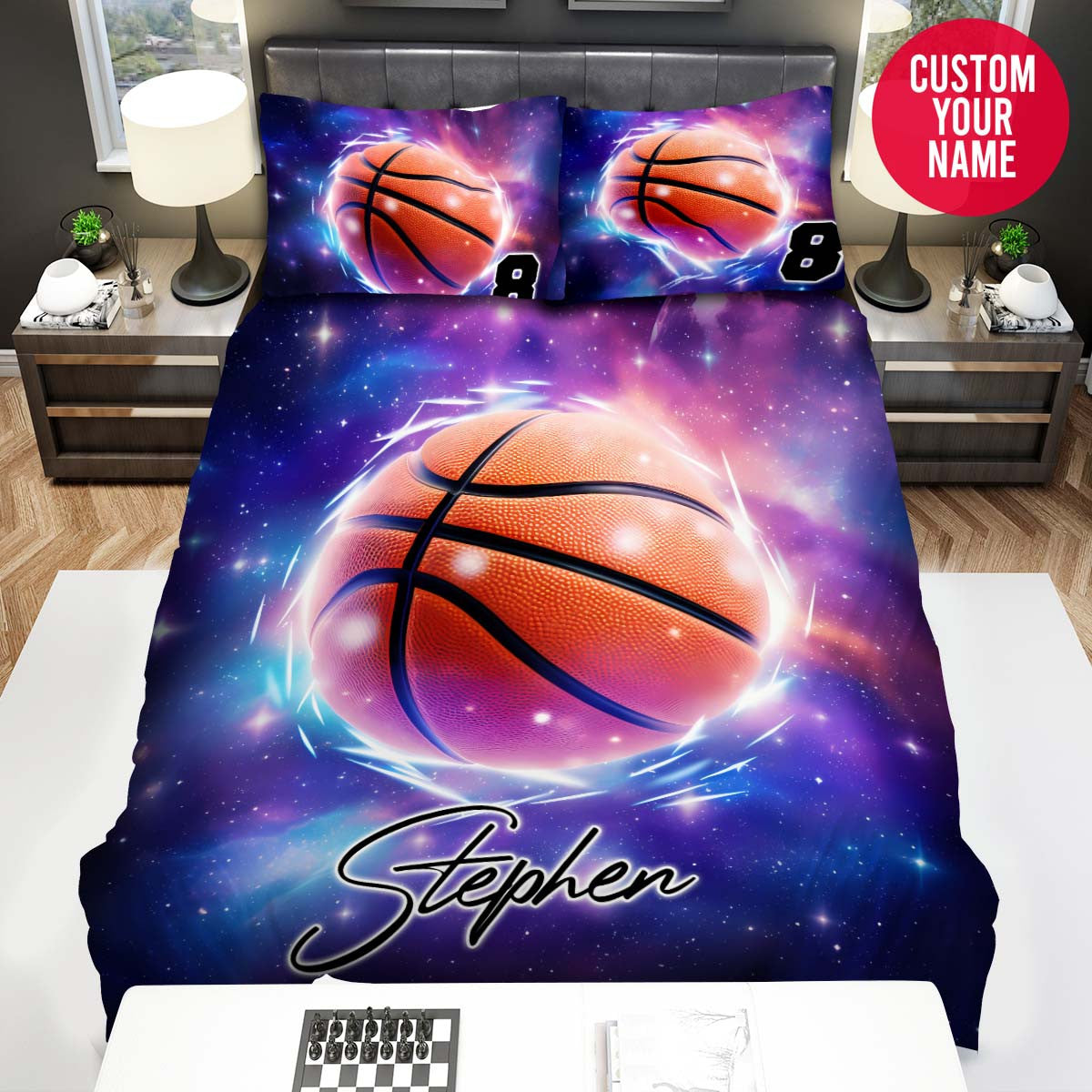 BlueJose Personalized Basketball Ball In Galaxy Space Custom Name Duvet Cover Bedding Set