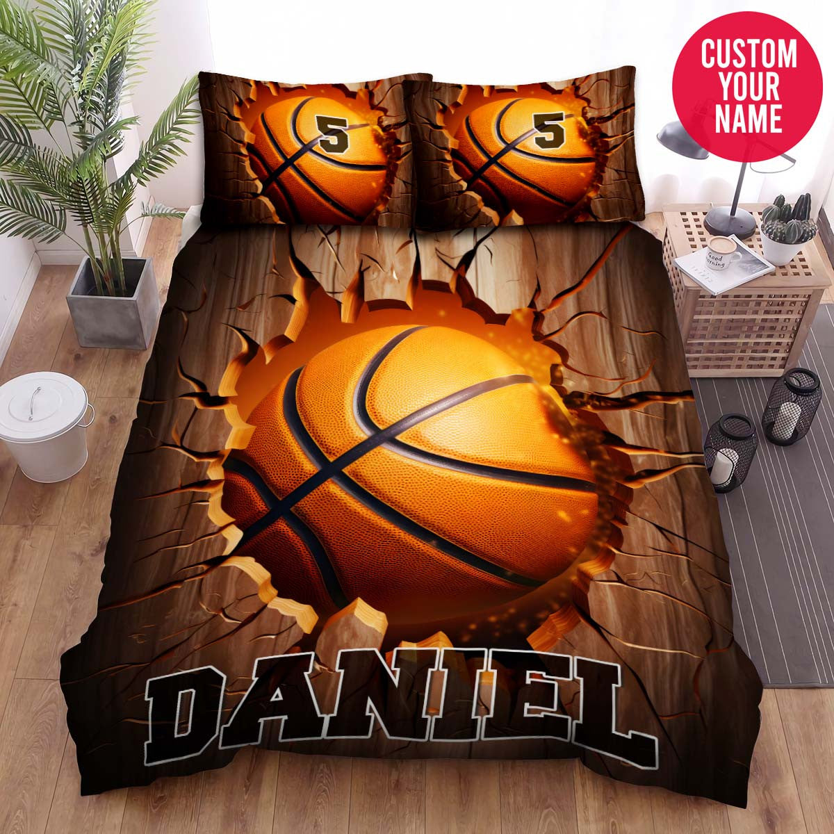 BlueJose Personalized Basketball Ball Cracked Custom Name Duvet Cover Bedding Set