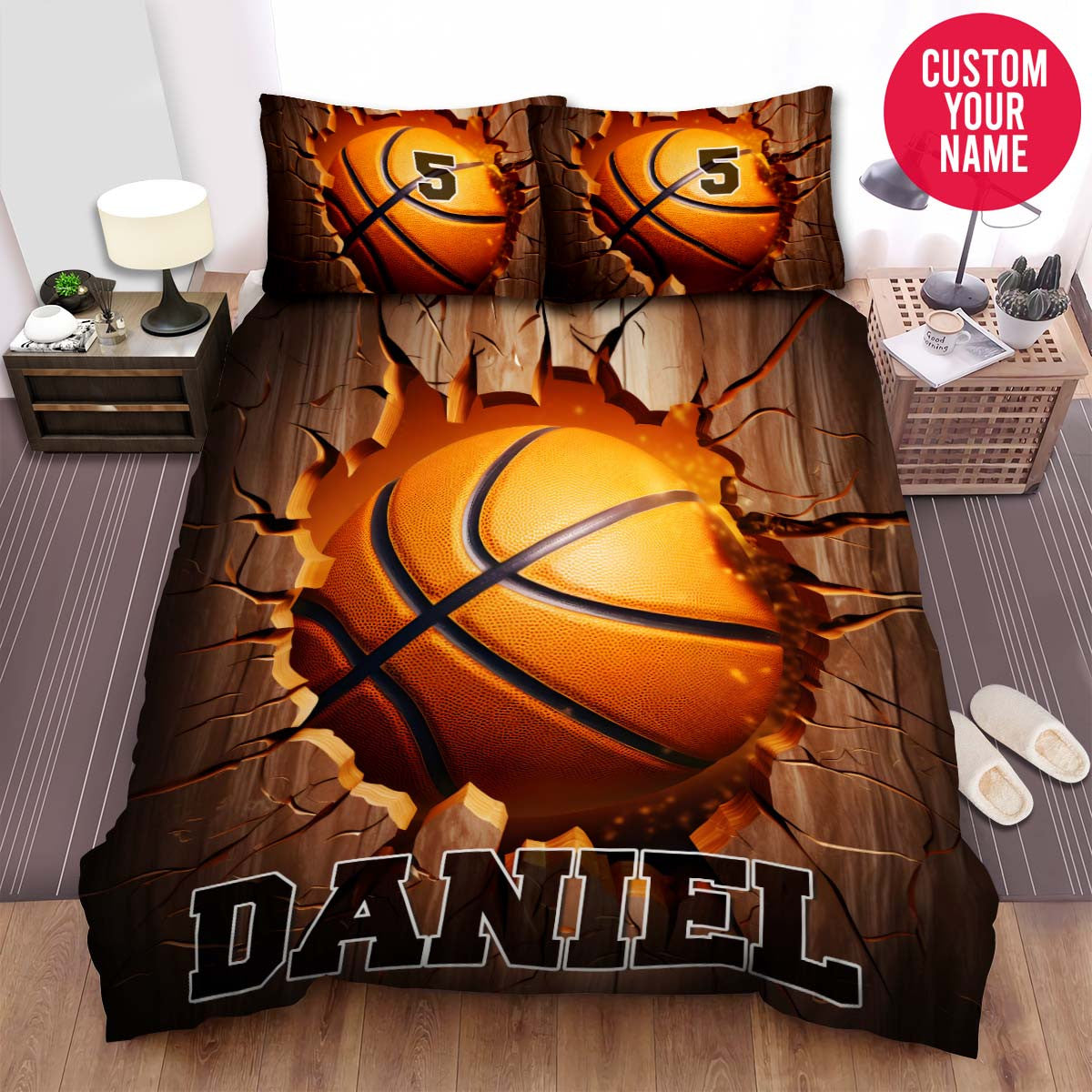 BlueJose Personalized Basketball Ball Cracked Custom Name Duvet Cover Bedding Set