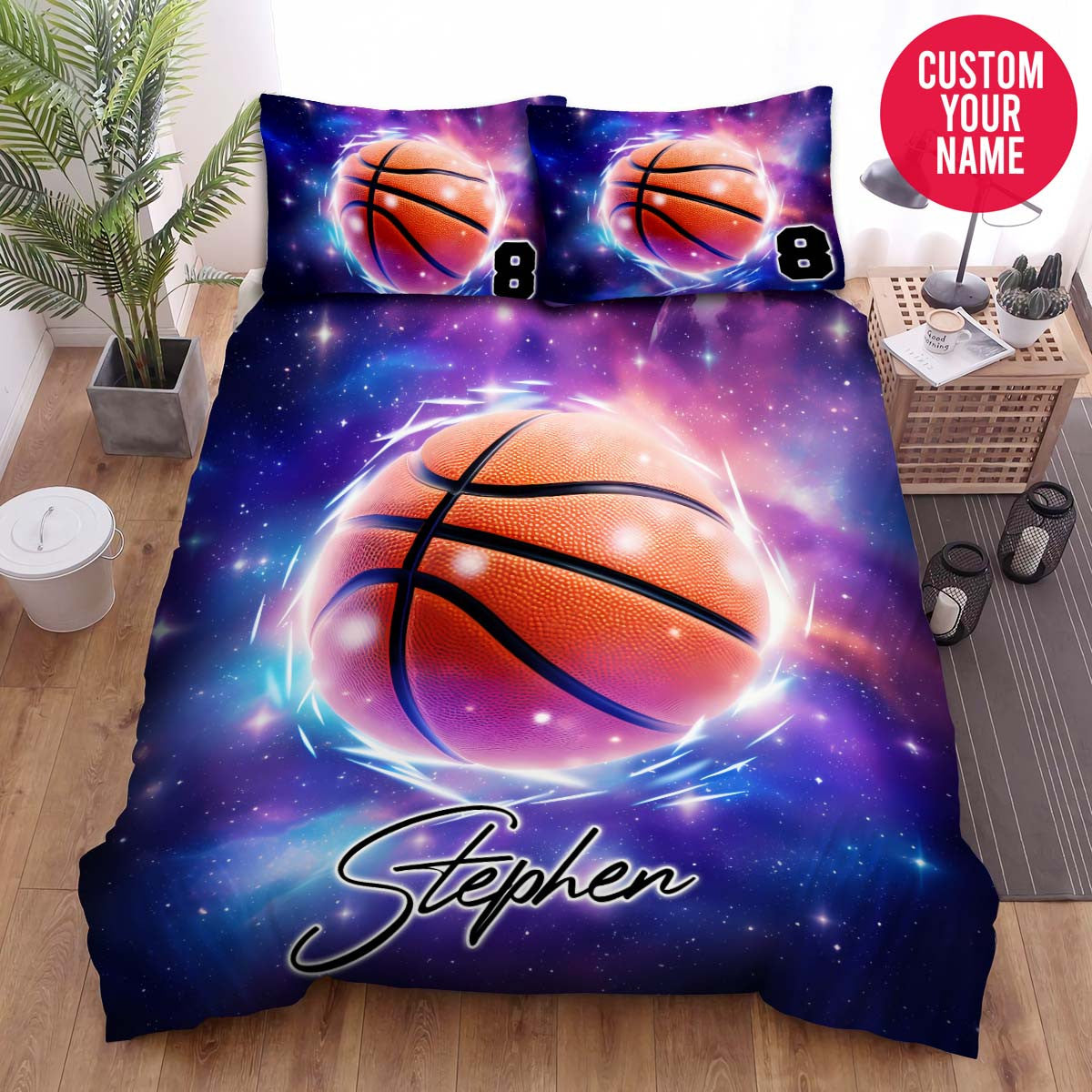 BlueJose Personalized Basketball Ball In Galaxy Space Custom Name Duvet Cover Bedding Set