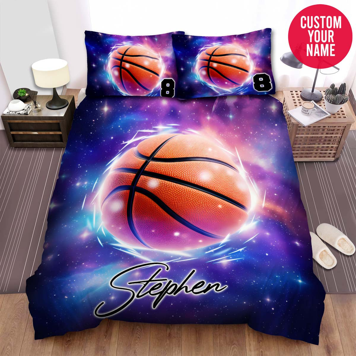 BlueJose Personalized Basketball Ball In Galaxy Space Custom Name Duvet Cover Bedding Set