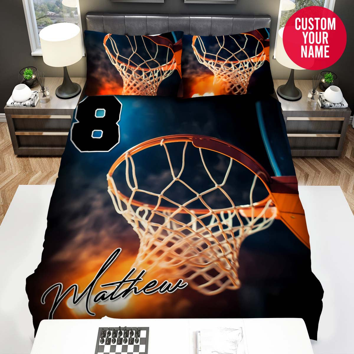 BlueJose Personalized Basketball Close-Up Hoop Custom Name Duvet Cover Bedding Set