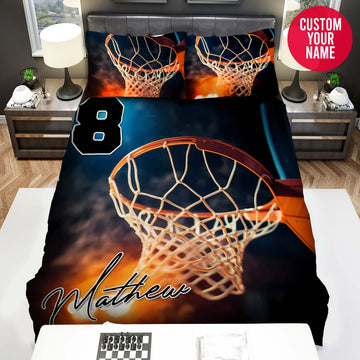 BlueJose Personalized Basketball Close-Up Hoop Custom Name Duvet Cover Bedding Set