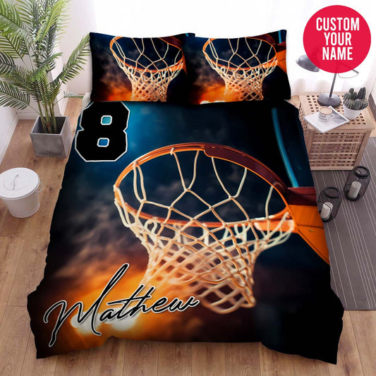 BlueJose Personalized Basketball Close-Up Hoop Custom Name Duvet Cover Bedding Set