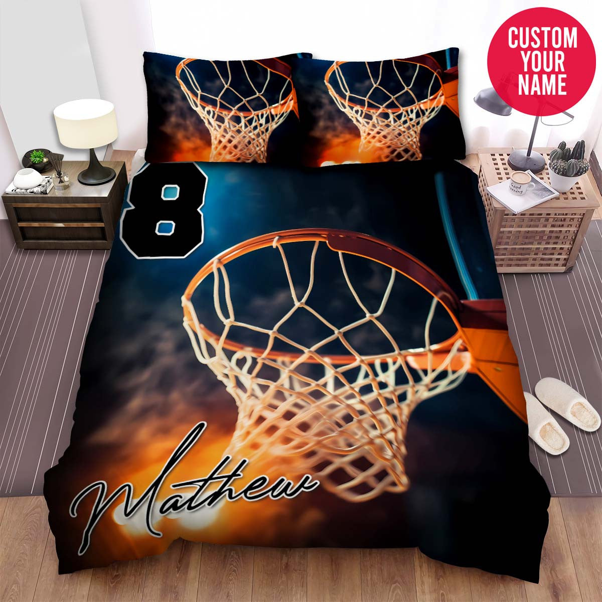 BlueJose Personalized Basketball Close-Up Hoop Custom Name Duvet Cover Bedding Set