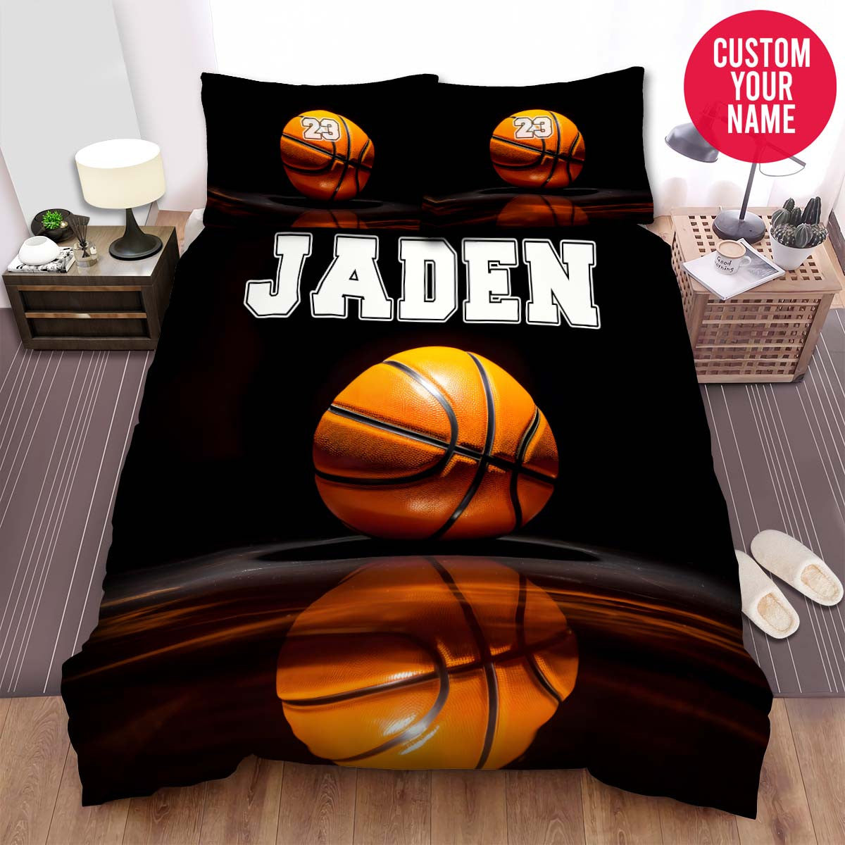 BlueJose Personalized Basketball Ball Shadow Custom Name Duvet Cover Bedding Set