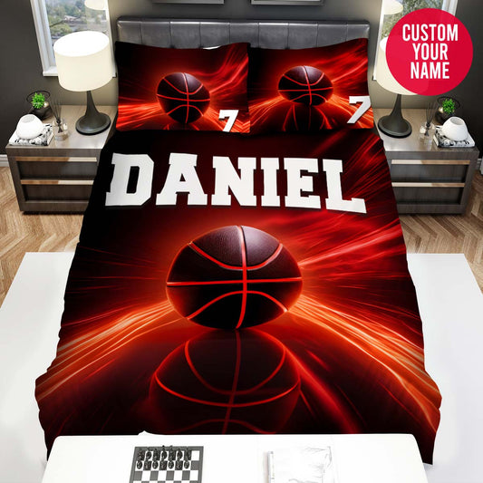 BlueJose Personalized Black Basketball Ball Red Line Custom Name Duvet Cover Bedding Set