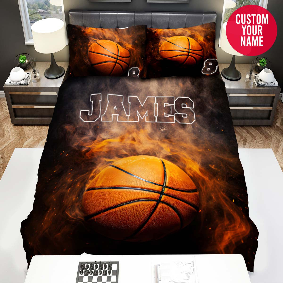 BlueJose Personalized Stain Basketball Ball Custom Name Duvet Cover Bedding Set