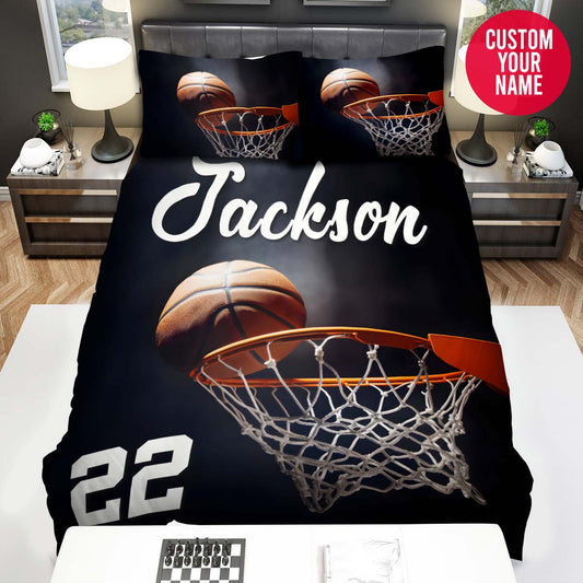 BlueJose Personalized Basketball Ball In Hoop Custom Name Duvet Cover Bedding Set