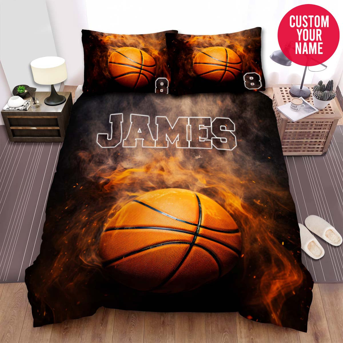 BlueJose Personalized Stain Basketball Ball Custom Name Duvet Cover Bedding Set