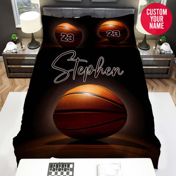BlueJose Personalized Basketball Black Background Custom Name Duvet Cover Bedding Set