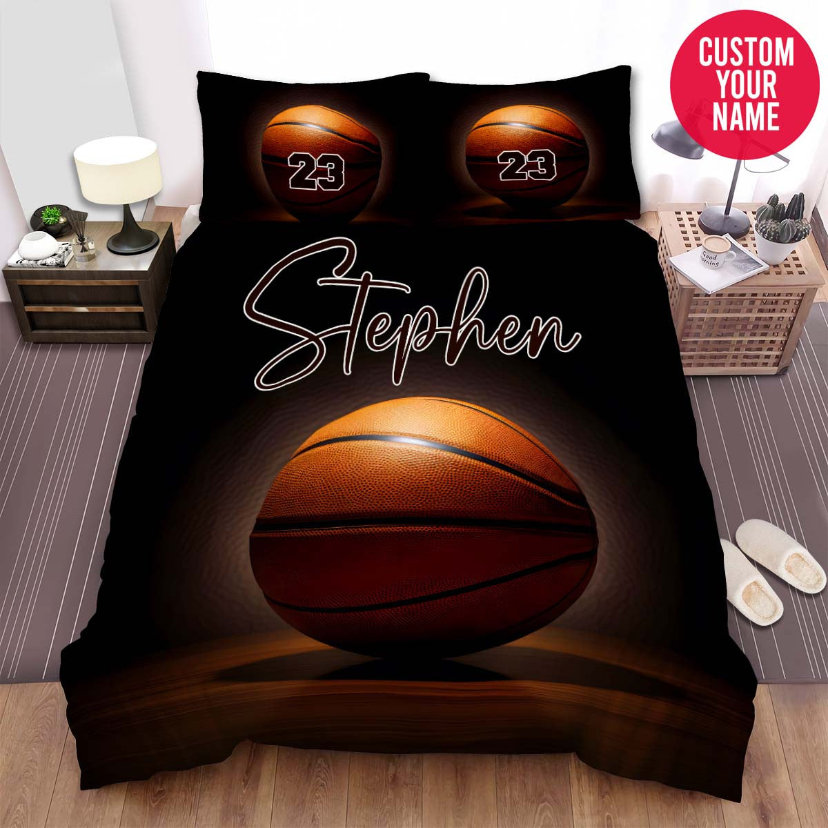 BlueJose Personalized Basketball Black Background Custom Name Duvet Cover Bedding Set
