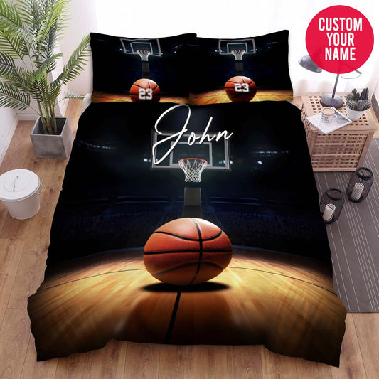 BlueJose Personalized Basketball Ball On The Court Custom Name Duvet Cover Bedding Set