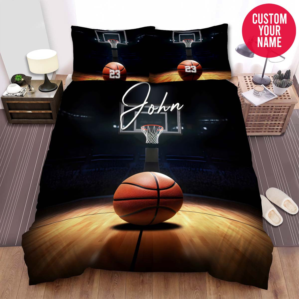 BlueJose Personalized Basketball Ball On The Court Custom Name Duvet Cover Bedding Set