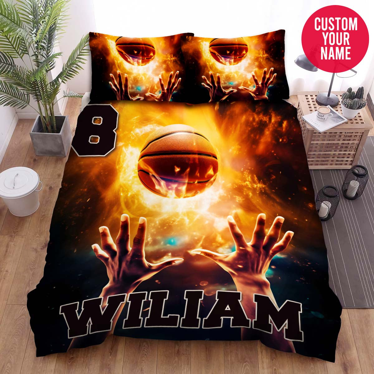 BlueJose Personalized Basketball Ball Powerful Art Custom Name Duvet Cover Bedding Set