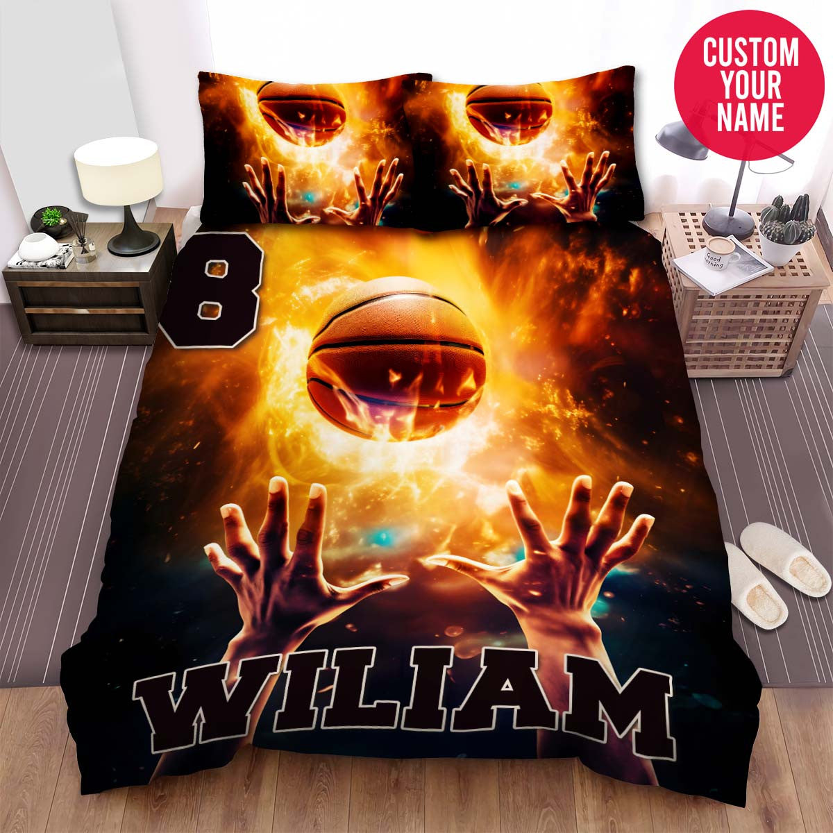 BlueJose Personalized Basketball Ball Powerful Art Custom Name Duvet Cover Bedding Set