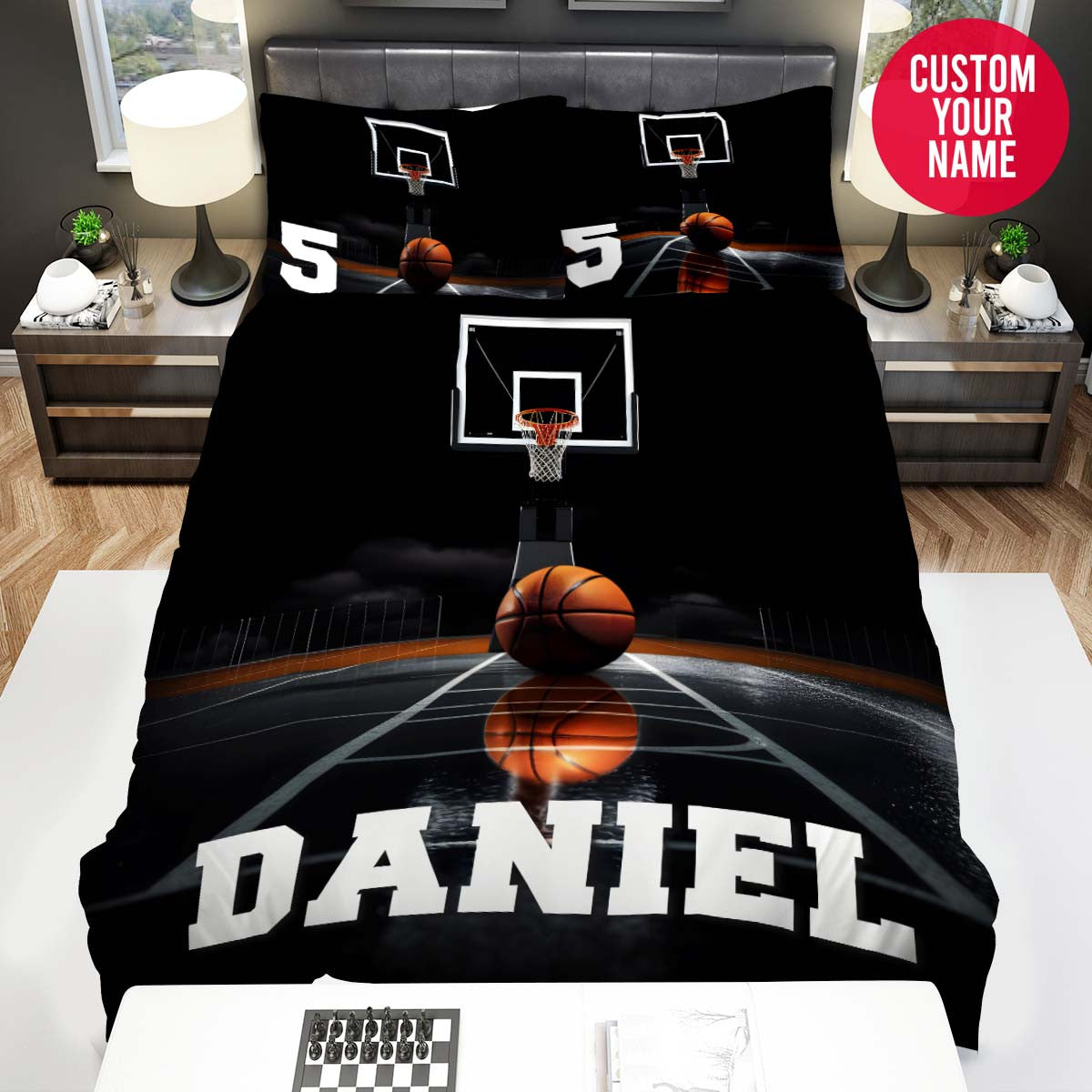 BlueJose Personalized Basketball In Black Basketball Court Custom Name Duvet Cover Bedding Set