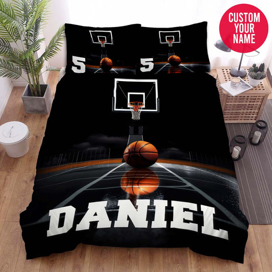 BlueJose Personalized Basketball In Black Basketball Court Custom Name Duvet Cover Bedding Set