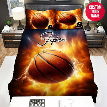 BlueJose Personalized Basketball Thunder Custom Name Duvet Cover Bedding Set
