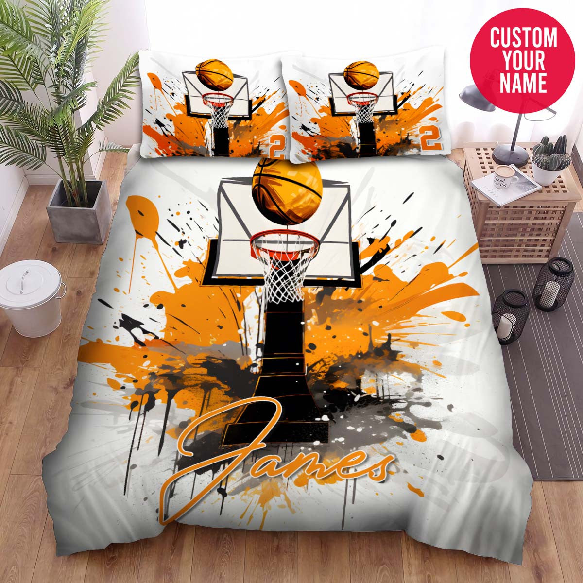 BlueJose Personalized Basketball Court And Ball Custom Name Duvet Cover Bedding Set