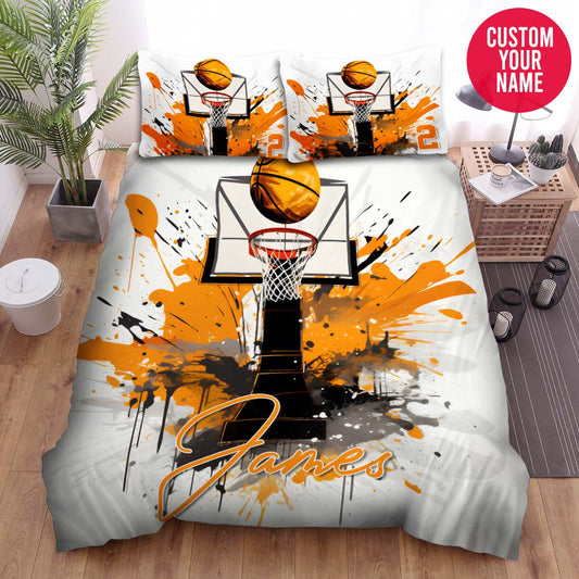 BlueJose Personalized Basketball Court And Ball Custom Name Duvet Cover Bedding Set