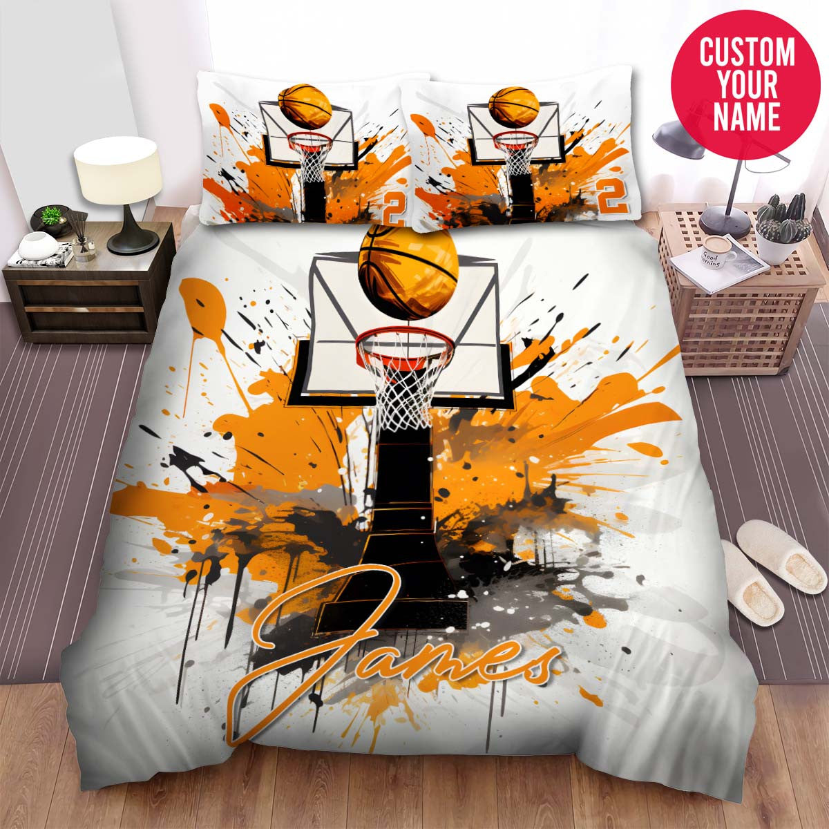 BlueJose Personalized Basketball Court And Ball Custom Name Duvet Cover Bedding Set