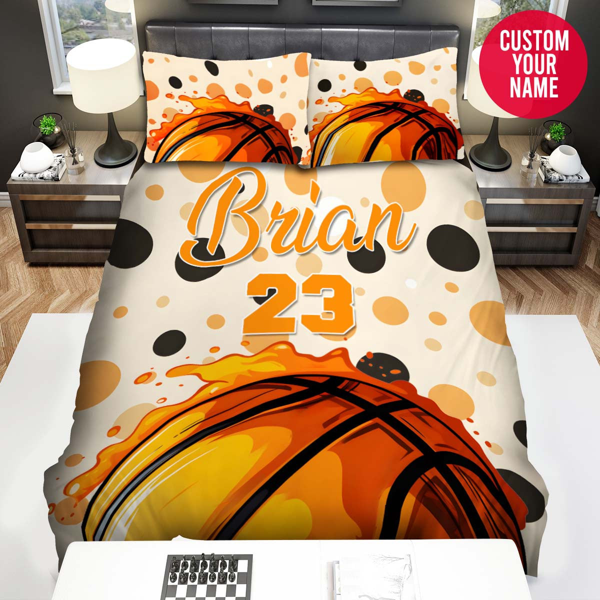 BlueJose Personalized Basketball Pastel Dots Custom Name Duvet Cover Bedding Set