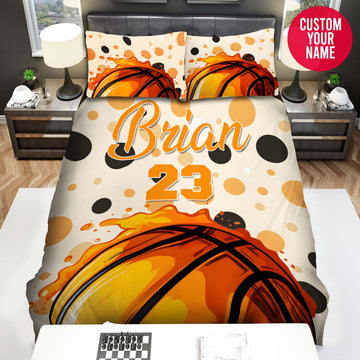 BlueJose Personalized Basketball Pastel Dots Custom Name Duvet Cover Bedding Set