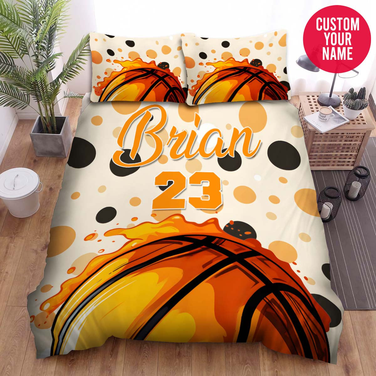 BlueJose Personalized Basketball Pastel Dots Custom Name Duvet Cover Bedding Set