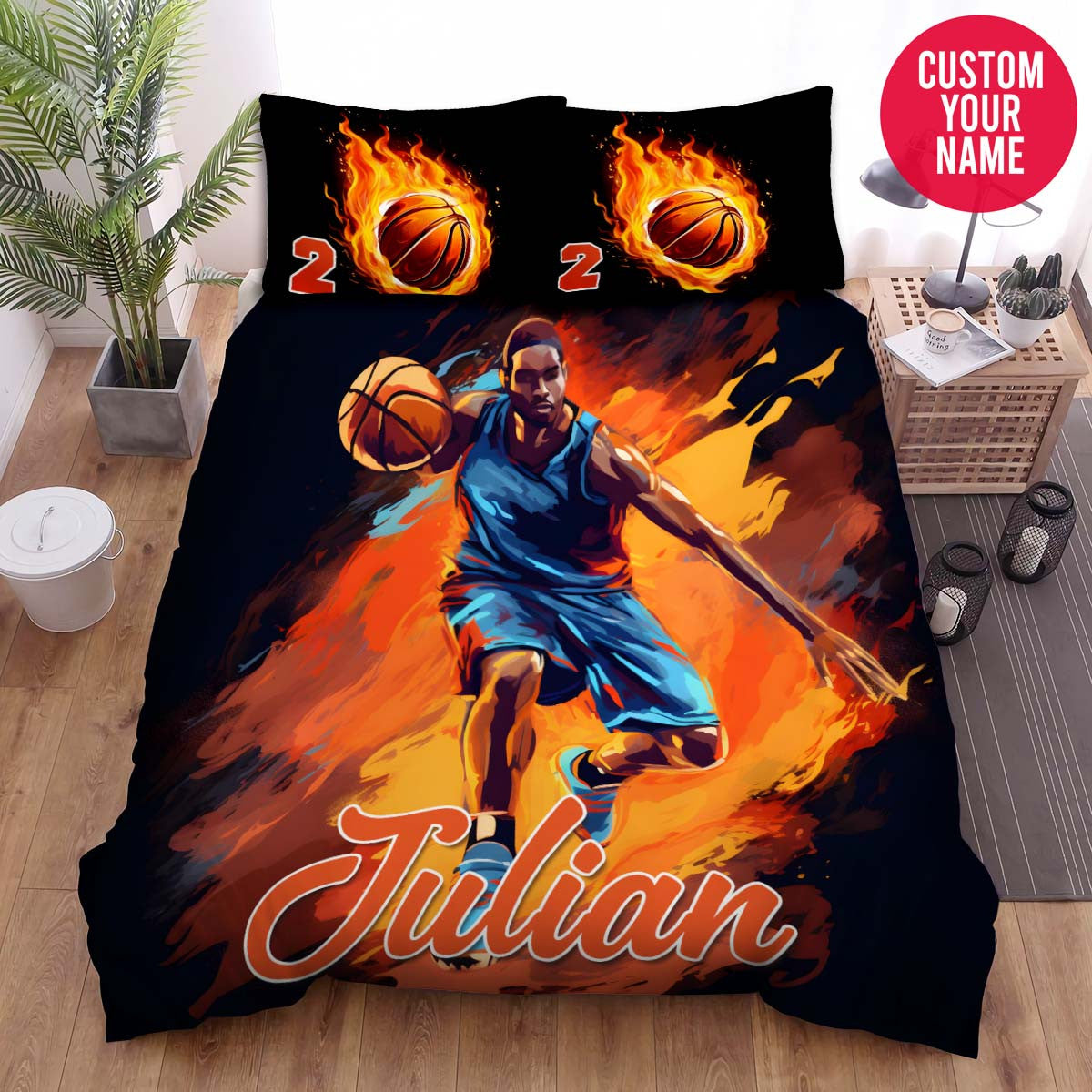 BlueJose Personalized Basketball Energy Custom Name Duvet Cover Bedding Set