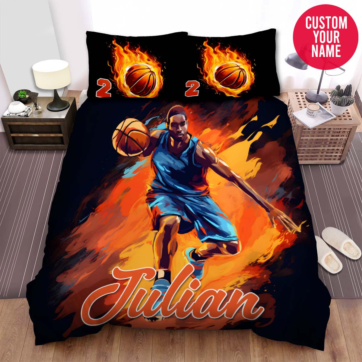 BlueJose Personalized Basketball Energy Custom Name Duvet Cover Bedding Set