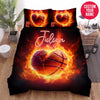 BlueJose Personalized Basketball Fire In Heart Shape Custom Name Duvet Cover Bedding Set