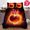 BlueJose Personalized Basketball Fire In Heart Shape Custom Name Duvet Cover Bedding Set