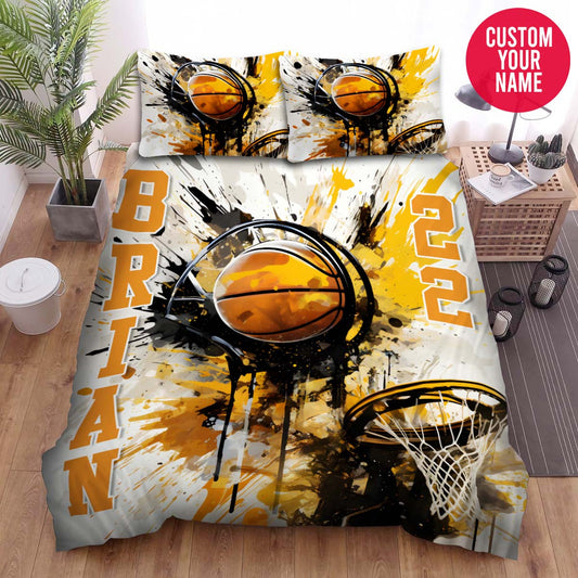 BlueJose Personalized Basketball Court And Ball Artwork Custom Name Duvet Cover Bedding Set