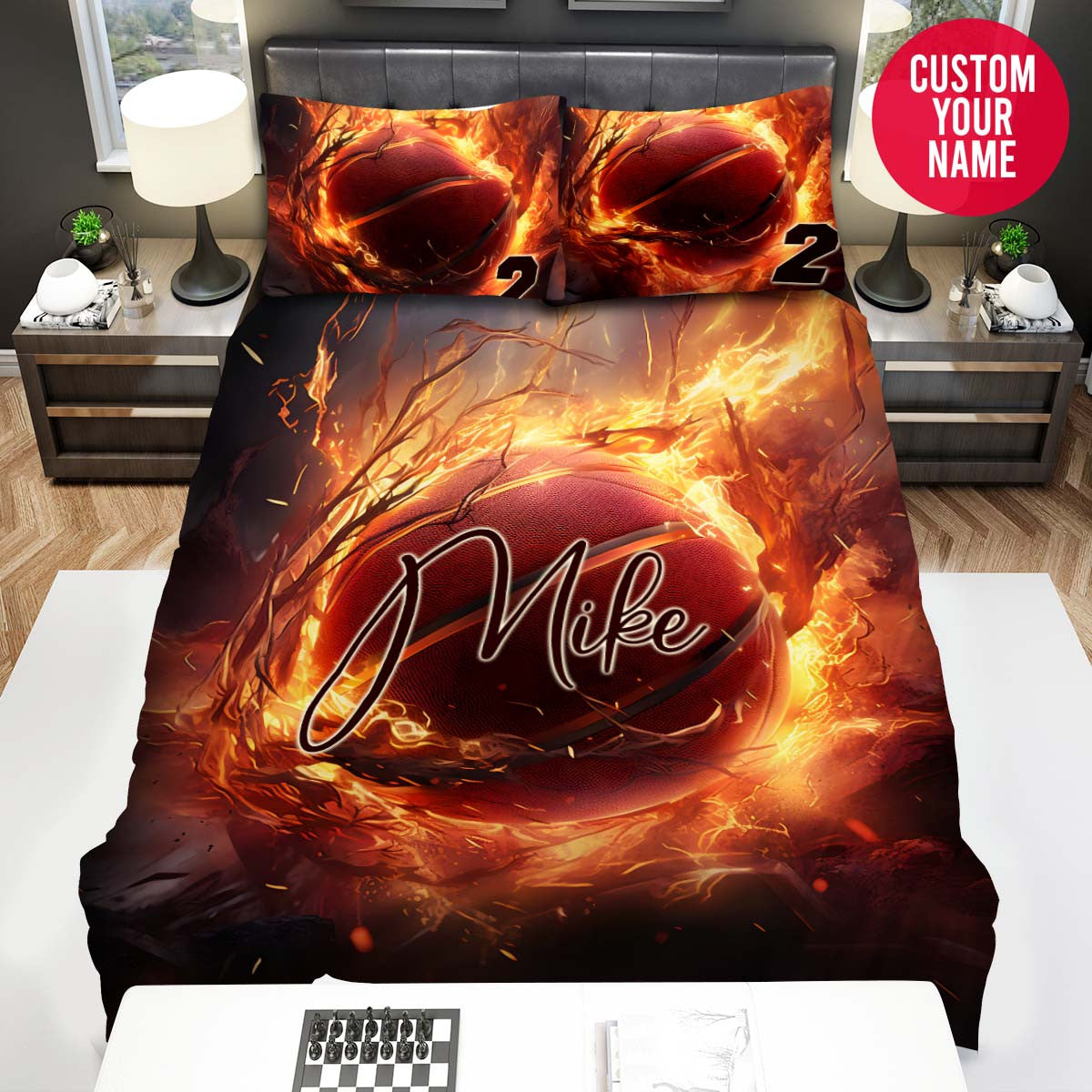 BlueJose Personalized Basketball Fire Energy Custom Name Duvet Cover Bedding Set