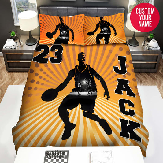 BlueJose Personalized Basketball Player Illustration Custom Name Duvet Cover Bedding Set